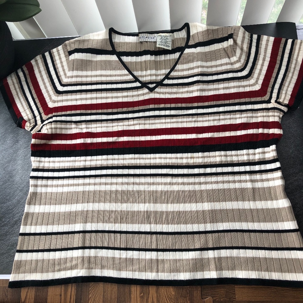 White Stag Striped Short Sleeve Sweater XL